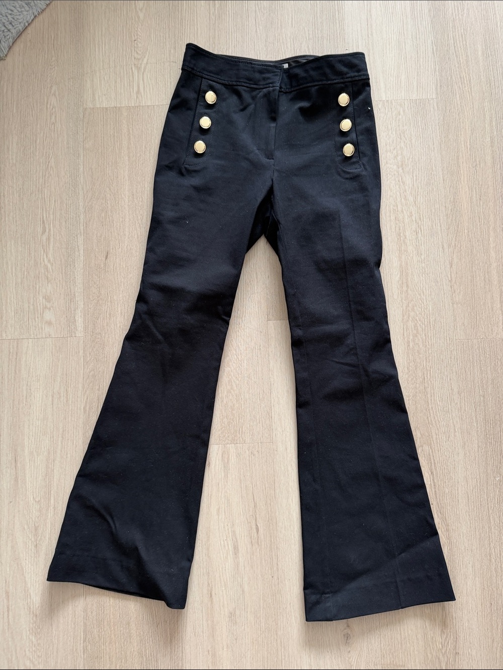 Derek Lam Black Flared Pants with Gold Buttons